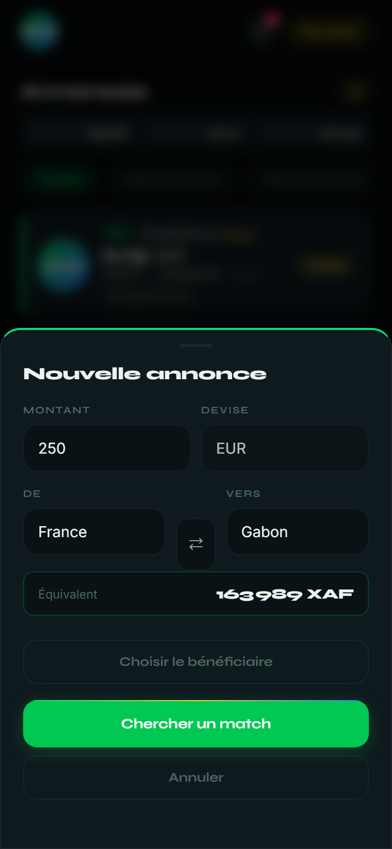 Le formulaire d'annonce rempli