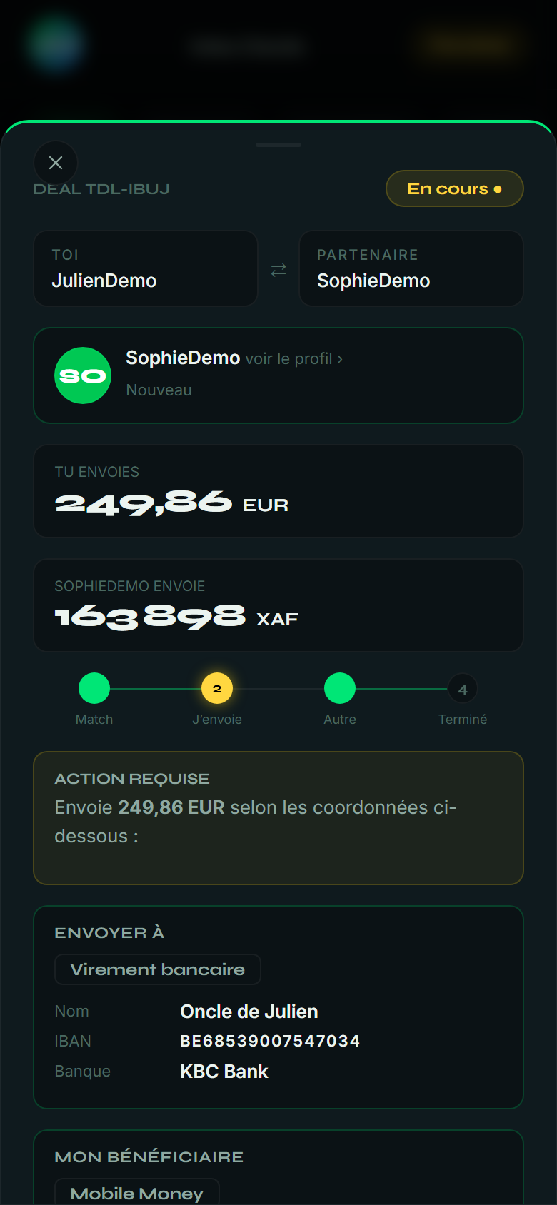 Le détail d'un échange en cours